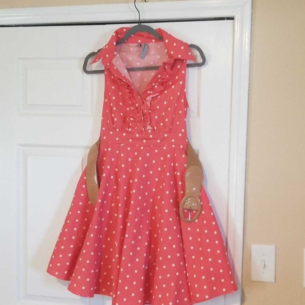 R Wish pink white polka dot dress 14P